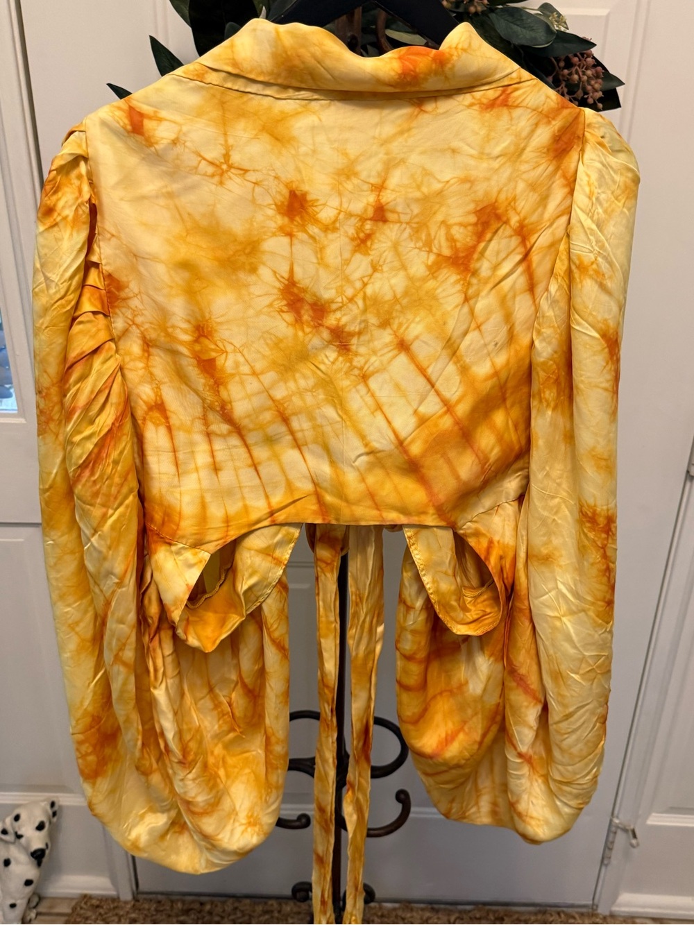 Cee Cees Closet Yellow Tie Dye Funky Wrap Crop Top Dramatic Balloon Sleeves XL - Picture 2 of 13